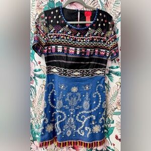 Beautiful V Cristina Bohemian Dress Embroidered Size 4 DenimBlue Multi Color
